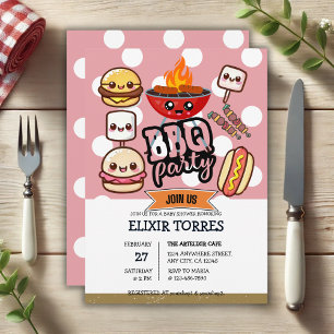 Convite Chá de fraldas de Festas de CHURRASCO Kawaii Cute