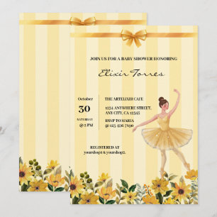 Convite Chá de fraldas de Fita Amarelo Floral Cuja Fita é