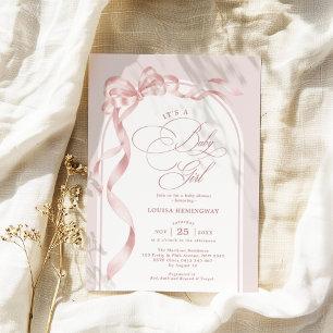 Convite Chá de fraldas de Fita de Arco Cor-de-Rosa