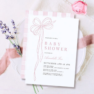 Convite Chá de fraldas de Fita de Arco Rosa Longo