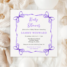Convite Chá de fraldas de Fita de Coquetes Roxo