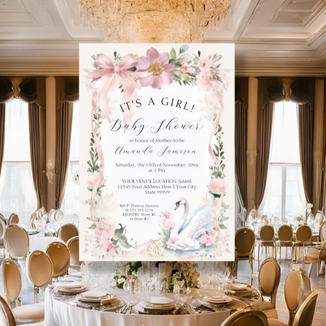 Convite Chá de fraldas de Fita Rosa Piscada Floral Elegant (Criador carregado)