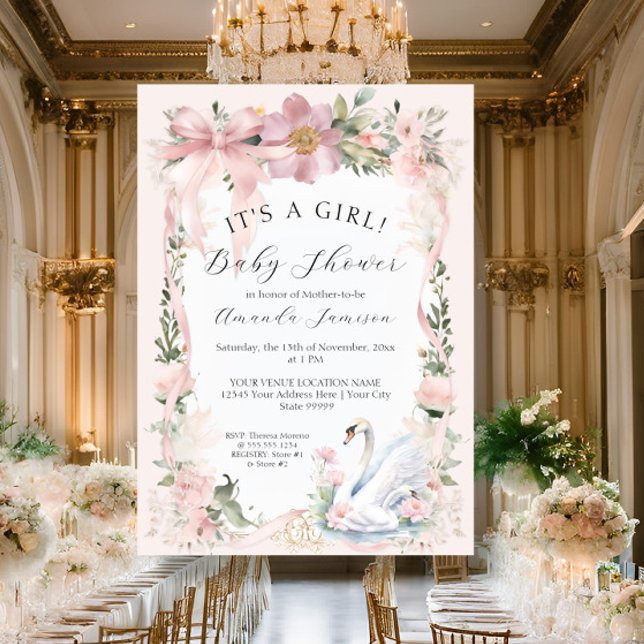 Convite Chá de fraldas de fita rosa-rosa com pincel de Cis (Criador carregado)