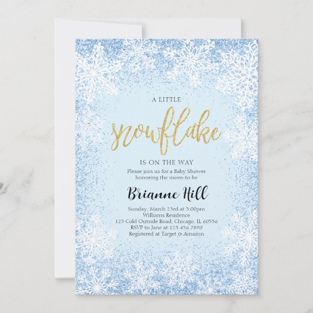 Convite Chá de fraldas de flocos de neve azul (Frente)