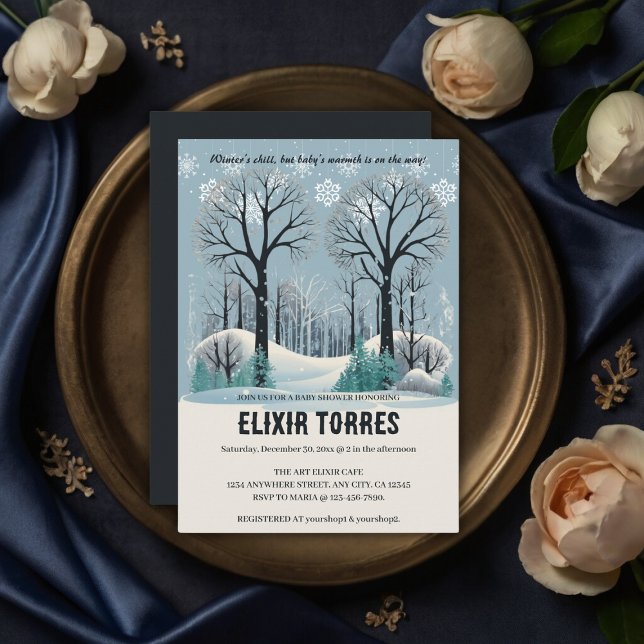 Convite Chá de fraldas de Flocos de Neve da Floresta de in (Criador carregado)