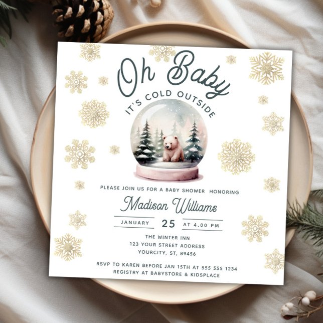 Convite Chá de fraldas de flocos de neve da Wonderland Win (Winter Wonderland Snowflakes Baby Shower Invitation)
