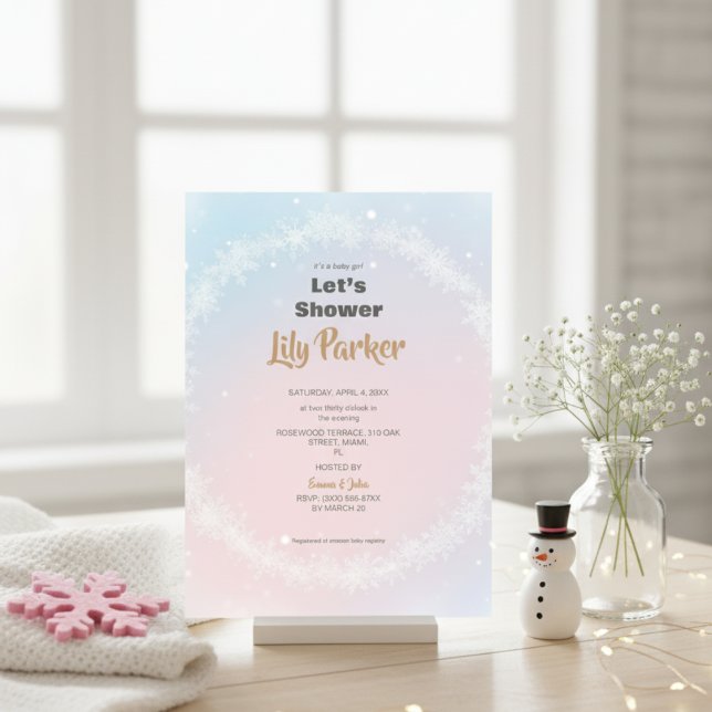 Convite Chá de fraldas de flocos de neve de inverno do Pas (Criador carregado)