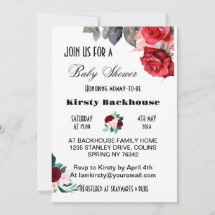 Convite Chá de fraldas de Flor de Água Vermelha