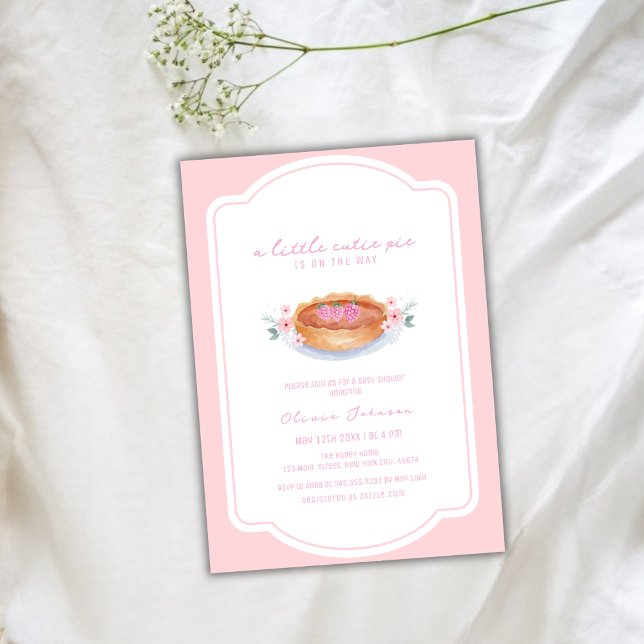Convite Chá de fraldas de Flor de Framboesa de Framboesa,  (Sweet Pink Cutie Pie Raspberry Flower Baby Shower Invitation)