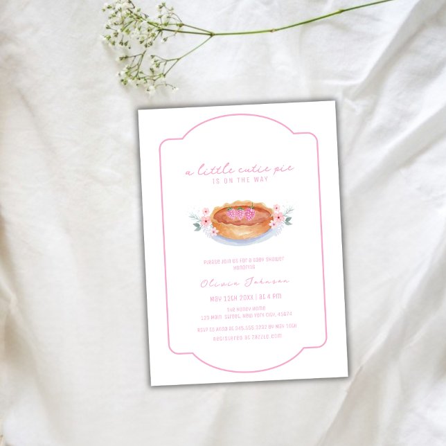 Convite Chá de fraldas de Flor de Framboesa Doce (Sweet Cutie Pie Raspberry Flower Baby Shower Invitation)