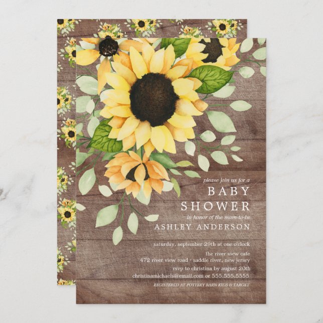 Convite Chá de fraldas de Flor de Girassol de outono russo (Frente/Verso)
