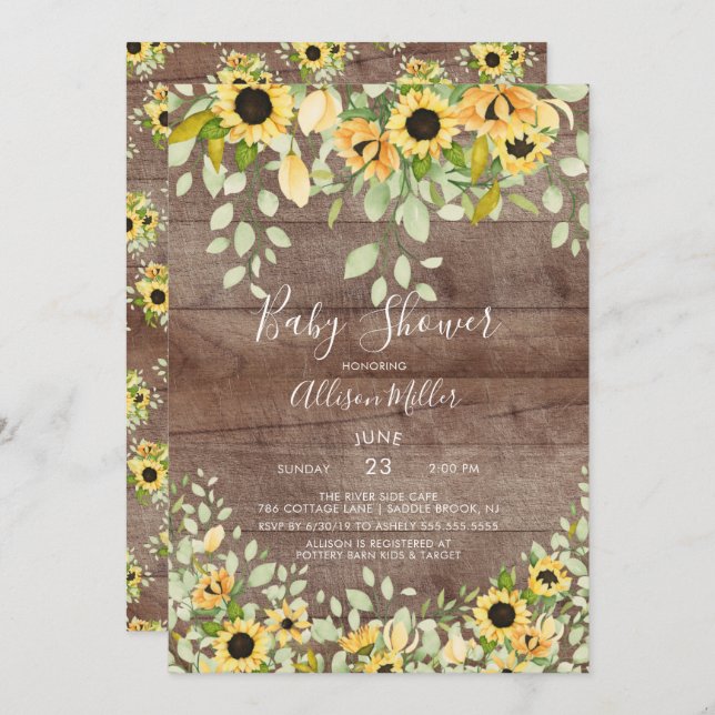 Convite Chá de fraldas de Flor de Girassol de outono russo (Frente/Verso)