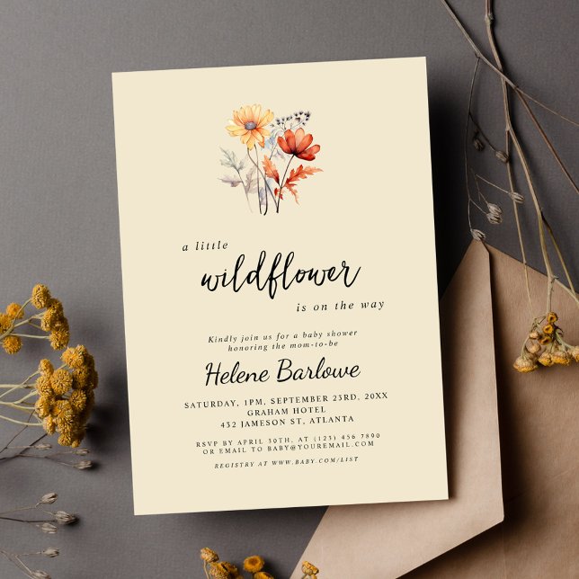 Convite Chá de fraldas De Flor Floral Elegante (Elegant Floral Baby Shower Fall Little Wildflower Invitation)