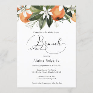 Convite Chá de fraldas de Flor Laranja Brunch