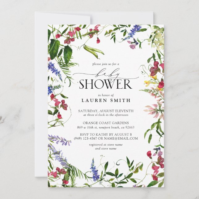 Convite Chá de fraldas de flor selvagem (Frente)