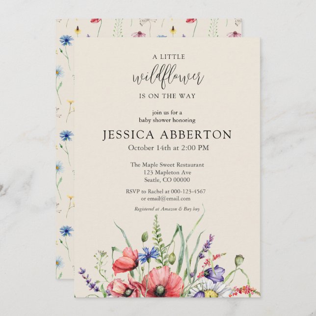 Convite Chá de fraldas de flor selvagem (Frente/Verso)