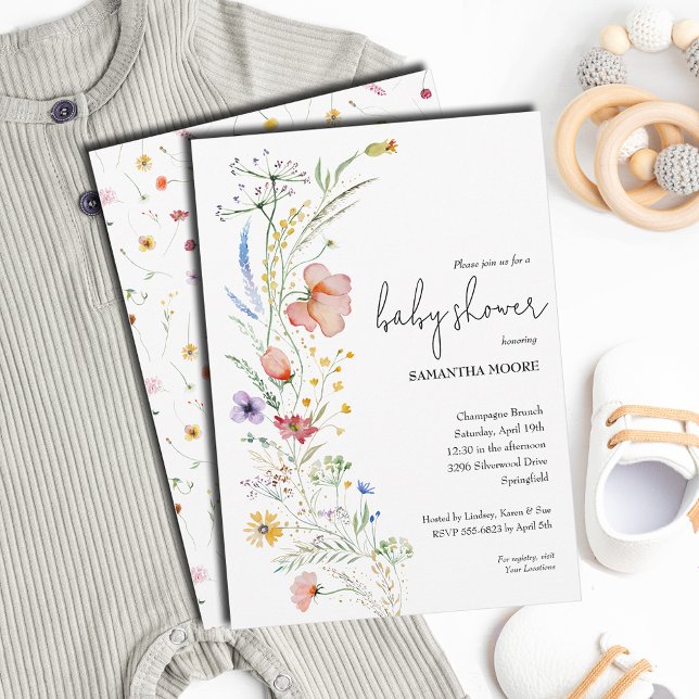 Convite Chá de fraldas de flor selvagem (Wildflower baby shower invitations - PRINTED and/or INSTANT DOWNLOAD)