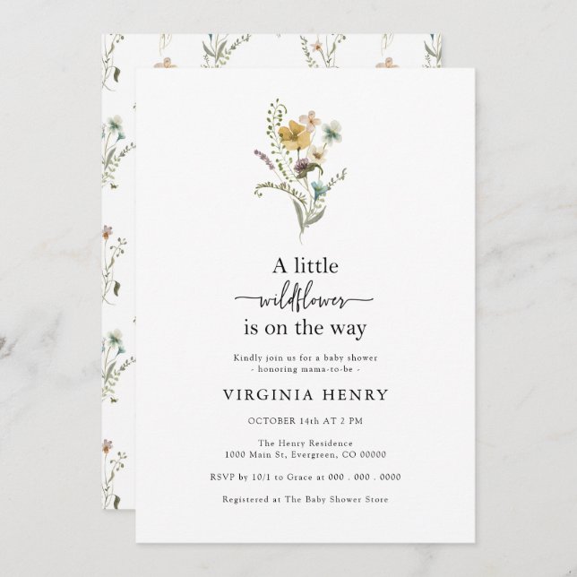 Convite Chá de fraldas de flor selvagem (Frente/Verso)