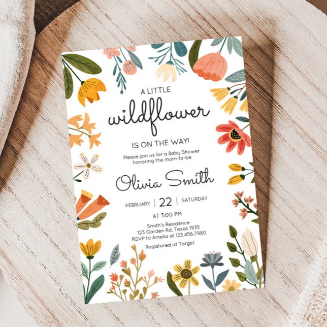 Convite Chá de fraldas de flor selvagem brilhante botânico (Botanical Wildflower Baby Shower Invitation)