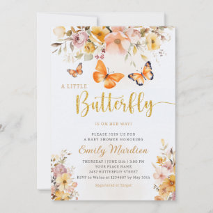 Convite Chá de fraldas de flor selvagem da borboleta Boho