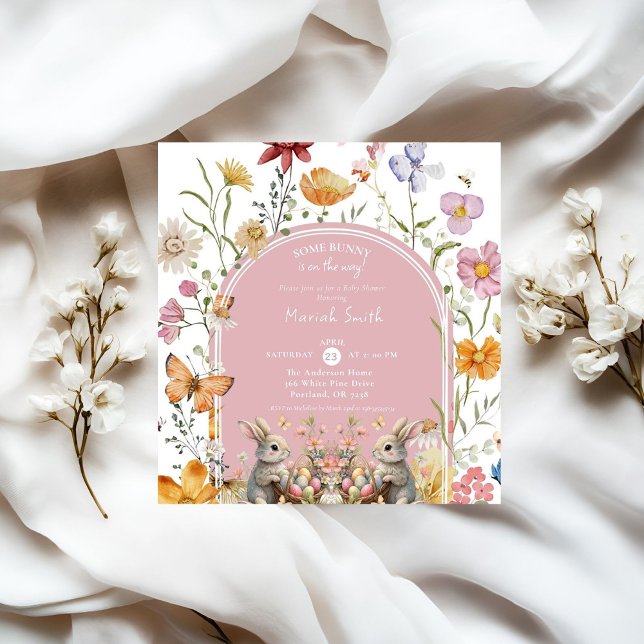 Convite Chá de fraldas de Flor Selvagem de Páscoa Algumas (Criador carregado)