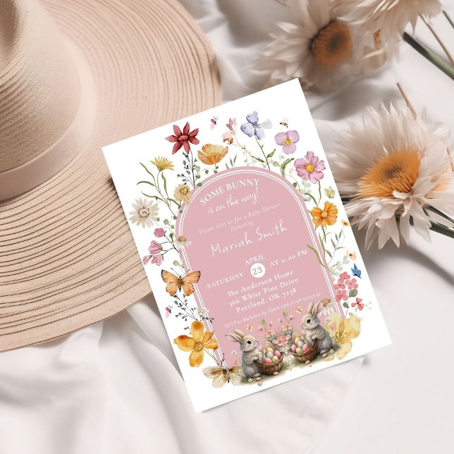 Convite Chá de fraldas de Flor Selvagem de Páscoa Algumas (Criador carregado)