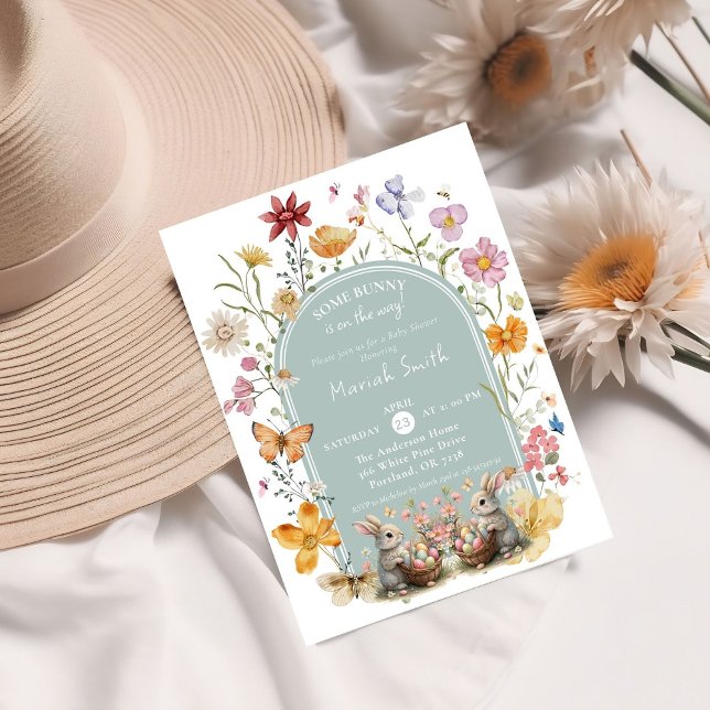 Convite Chá de fraldas de Flor Selvagem de Páscoa Algumas (Criador carregado)