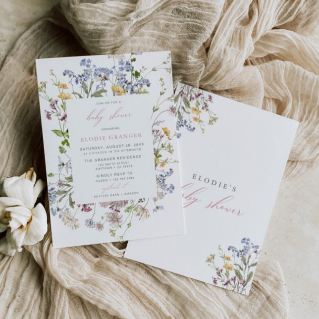 Convite Chá de fraldas de Flor Selvagem Rapariga Boho Rosa (Criador carregado)