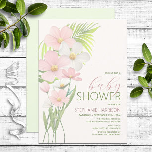 Convite Chá de fraldas de flor selvagem rosa