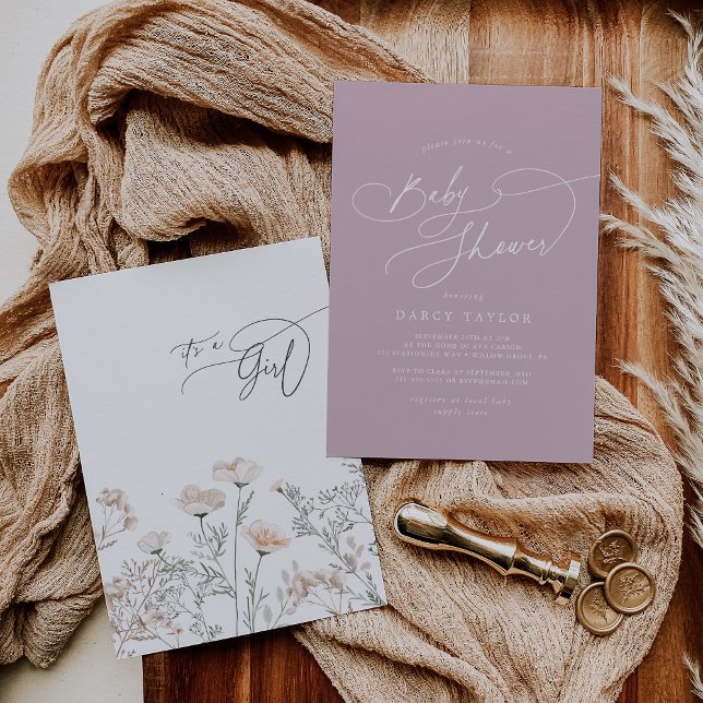 Convite Chá de fraldas de flor selvagem rosa-cheiro Elegan (Elegant Charm Pink Wildflower Baby Shower Invitation)