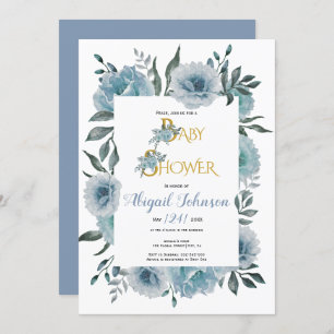 Convite Chá de fraldas de flores azuis empoeirado para rap