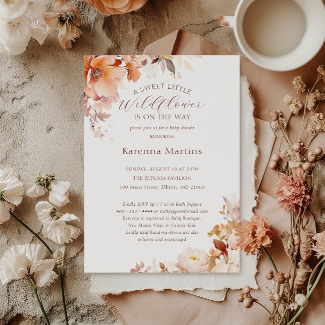 Convite Chá de fraldas de Flores Branco Queda Pequena (Criador carregado)