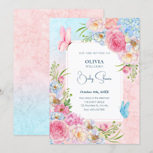 Convite Chá de fraldas de flores cor-de-água rosa-azul