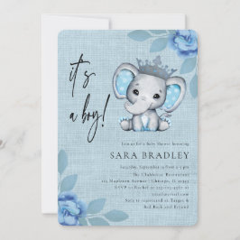 Convite Chá de fraldas de flores de elefante de burlap rus