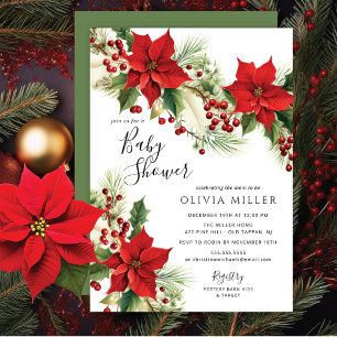 Convite Chá de fraldas de Flores de Poinsettia de Natal