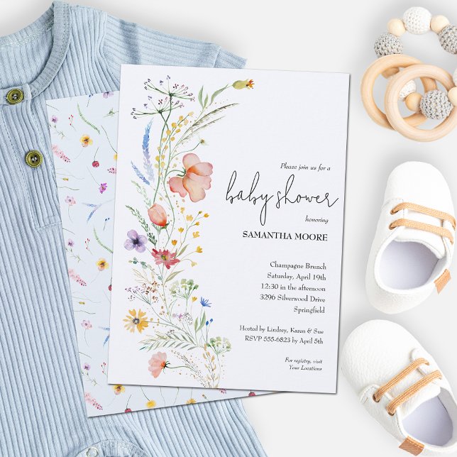 Convite Chá de fraldas de Flores Selvagens (Wildflowers boy baby shower invitations - Order INSTANT DOWNLOAD and or PRINTED or both! )