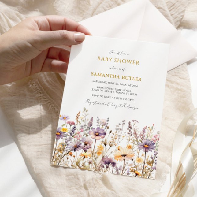 Convite Chá de fraldas de flores selvagens roxas (Criador carregado)