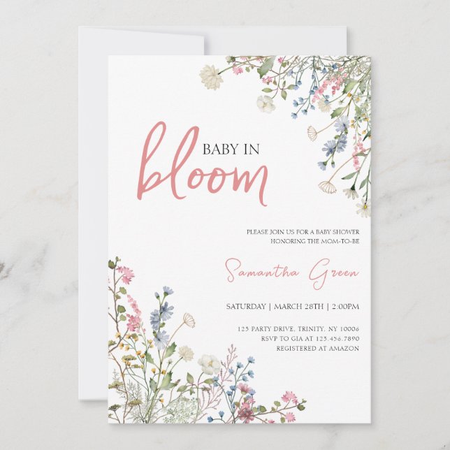 Convite Chá de fraldas de flores silvestres (Frente)
