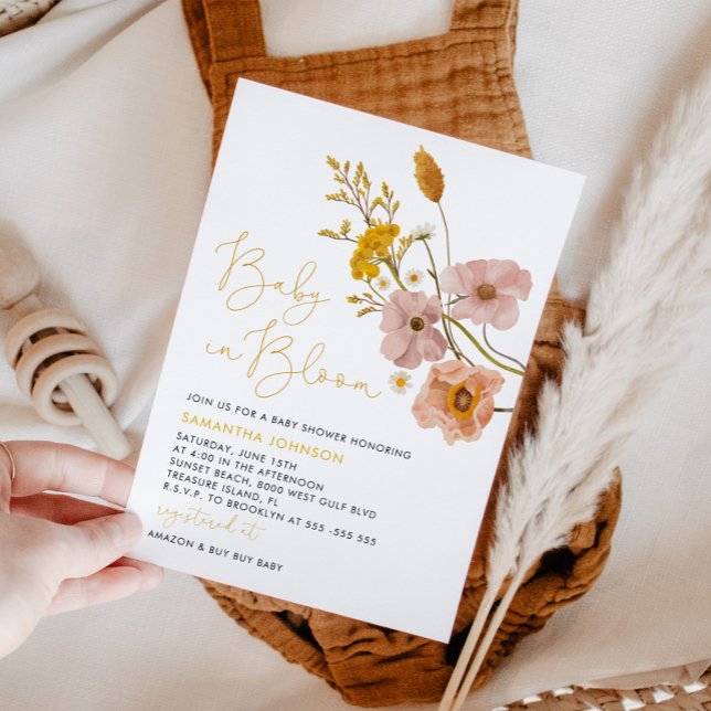 Convite Chá de fraldas de flores silvestres, Bebê em Bloom (Criador carregado)