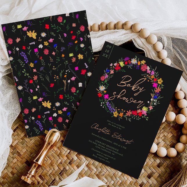 Convite Chá de fraldas de flores silvestres brilhantes mod (Criador carregado)
