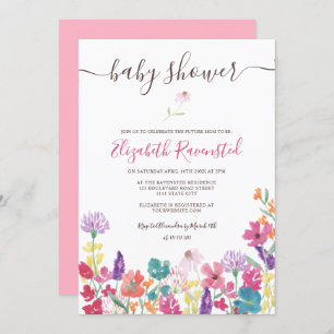 Convite chá de fraldas de flores silvestres secas e prensa