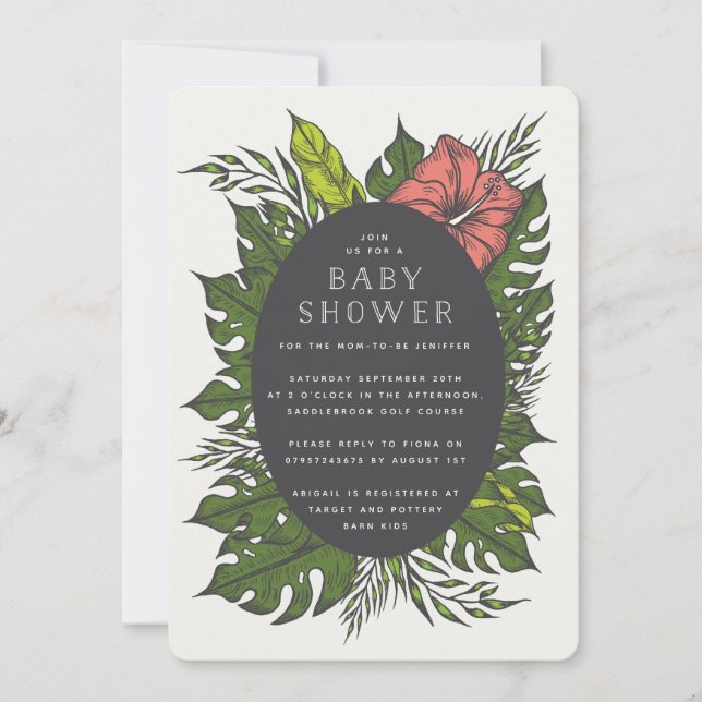 Convite Chá de fraldas de flores tropicais (Frente)