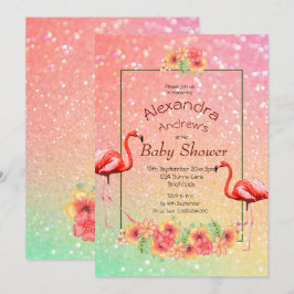 Convite Chá de fraldas de Flores Tropicais Glitter Flaming