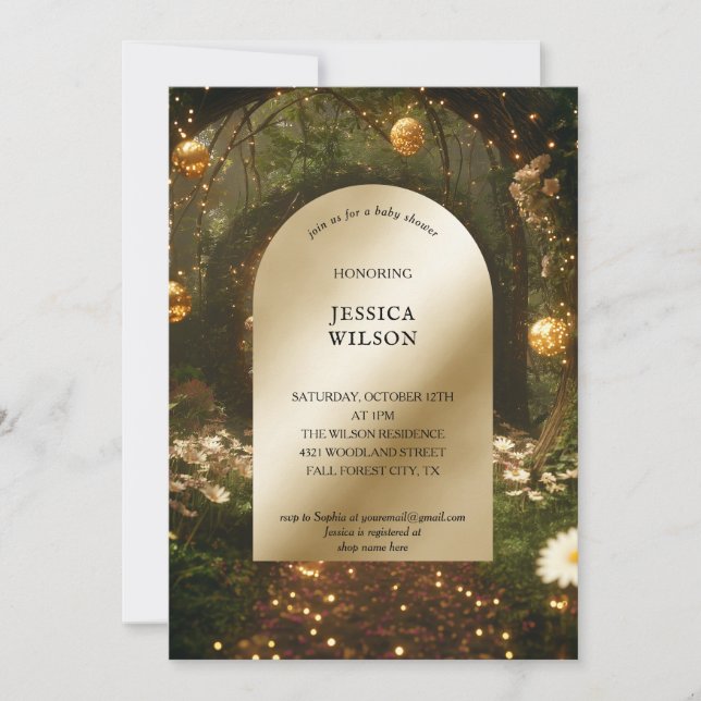 Convite Chá de fraldas de Floresta Encantada de Leite Chic (Frente)