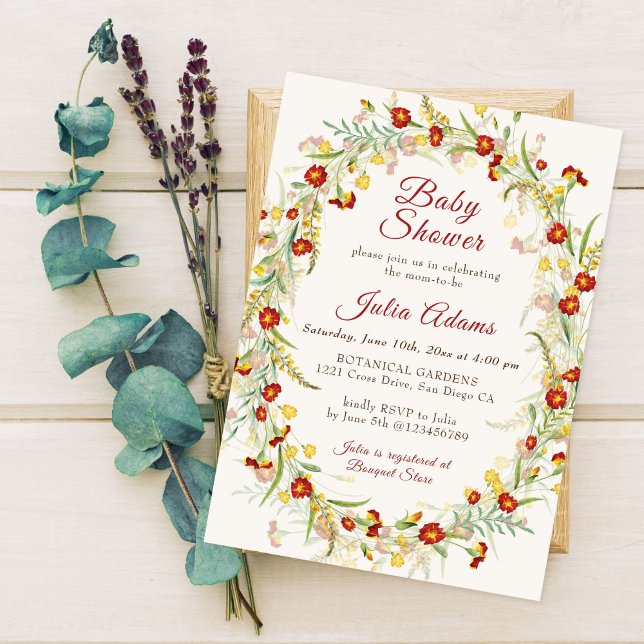 Convite Chá de fraldas de folhagem Amarelo Amarelo de Flor (Criador carregado)