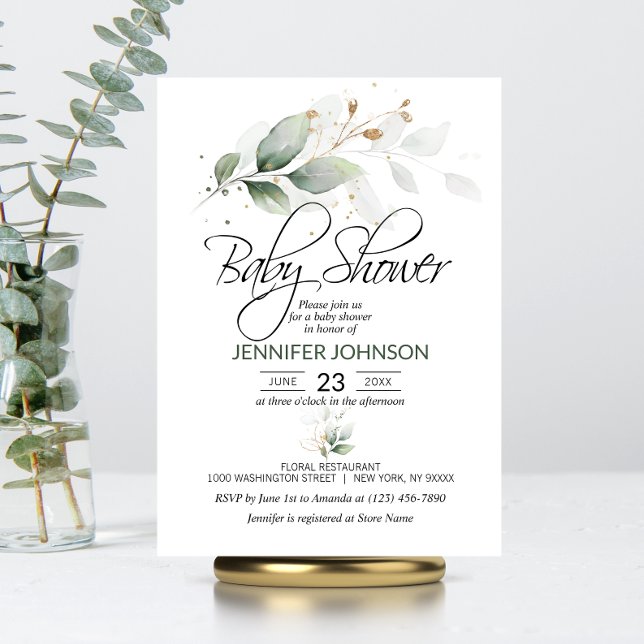 Convite Chá de fraldas de Folhagem Botânica de Aquarela (Watercolor Botanical Foliage Greenery Baby Shower Invitation)