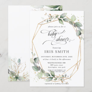 Convite Chá de fraldas de Folhagem Chic Greenery Leafy Ge