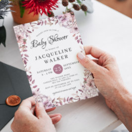 Convite Chá de fraldas de Folhagem das Flores Roxas do Out