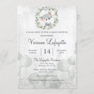 Convite Chá de fraldas de Folhagem Elegante Koala Eucalypt