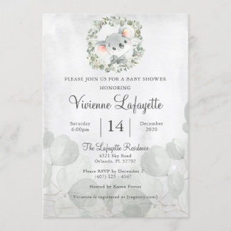 Convite Chá de fraldas de Folhagem Elegante Koala Eucalypt